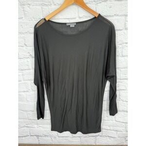 Vince Womens Black Dolman Knit Sheer Mesh Detail Top Shirt XS Minimalist Classic